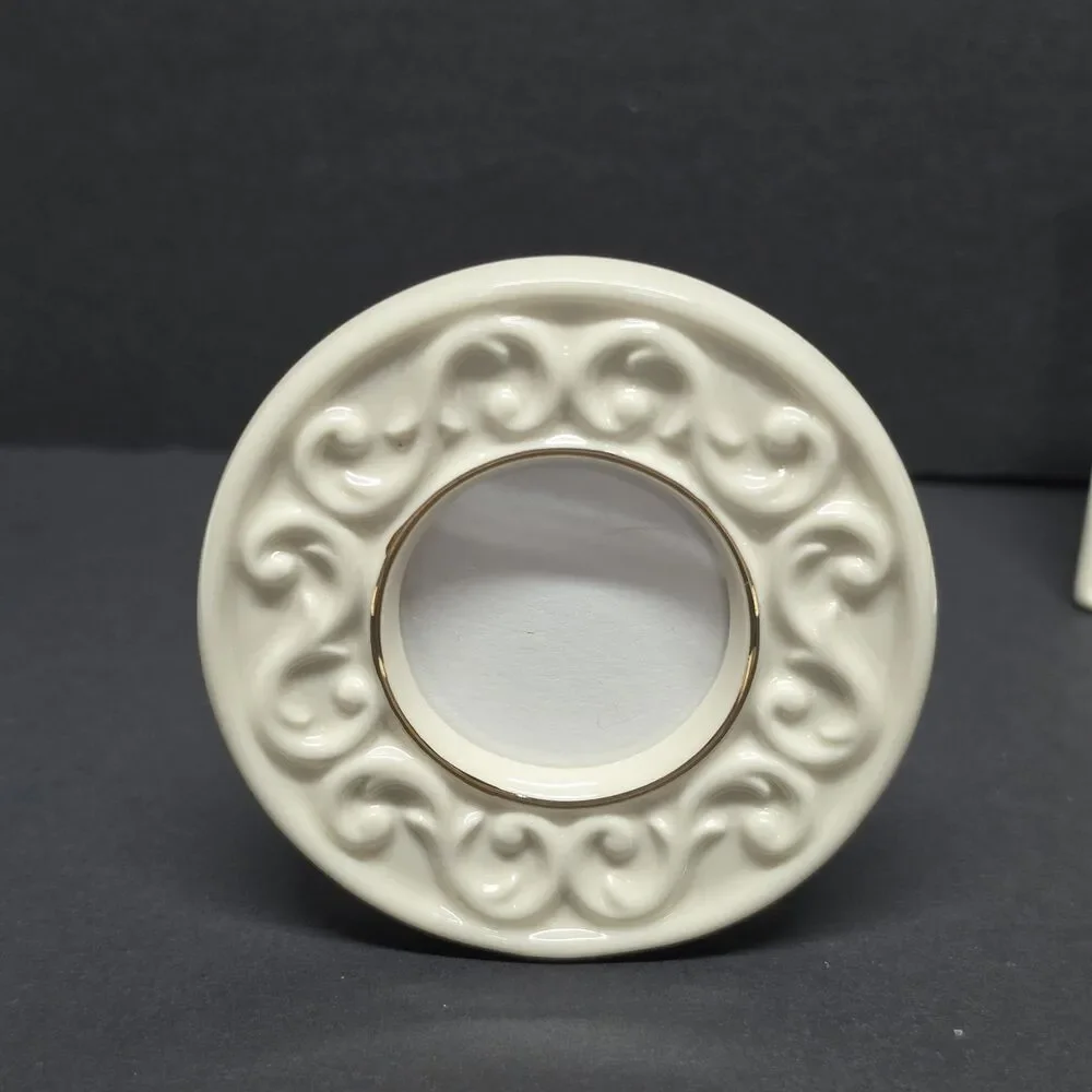 LENOX 3 DIFFERENT MINI IVORY PORCELAIN PICTURE FRAMES HEART CIRCLE SQUARE